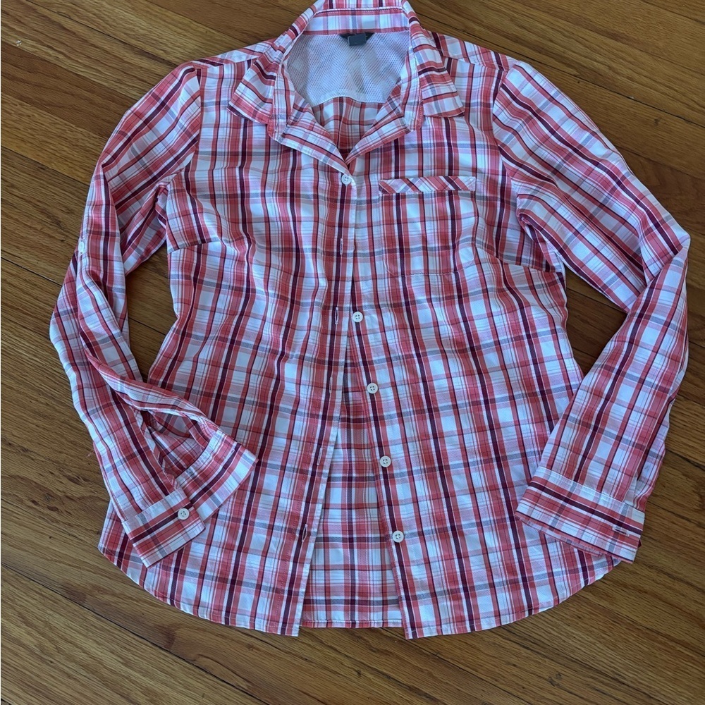 Eddie Bauer pink and White Checkered Button Down Shirt (light weight)